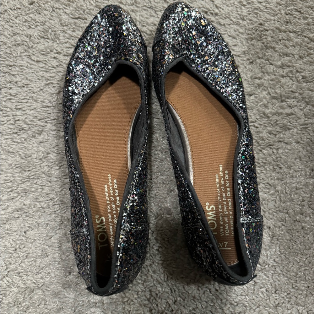 Toms Black Glitter Flats